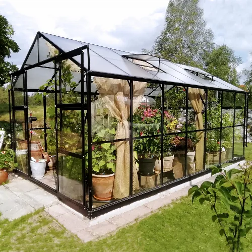 Glasväxthus 11,1m² | 4mm säkerhetsglas | 5 års stormgaranti | Svart