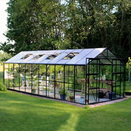 Glasväxthus 17,5 m² | 5 års stormgaranti | 4mm säkerhetsglas | Svart